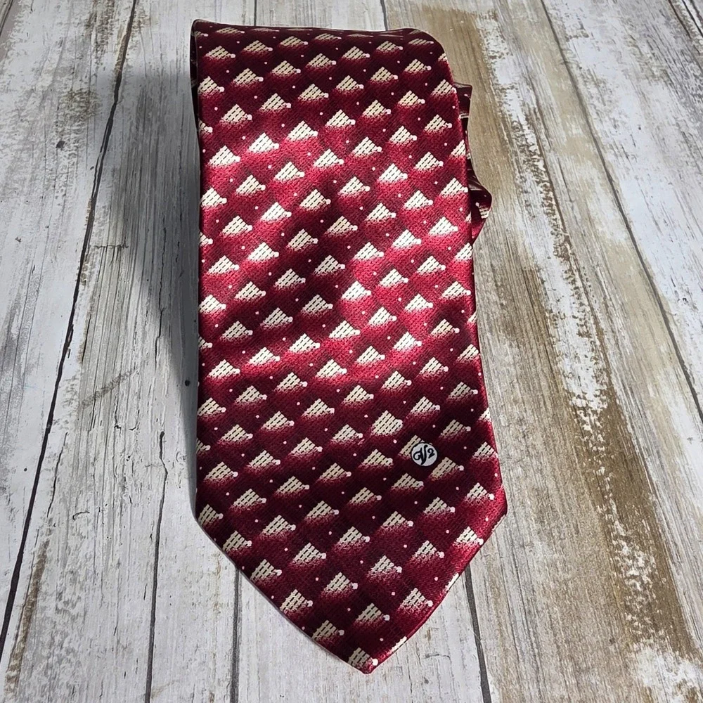 Versace Classic V2 Mens Silk Tie Burgundy Cream Geometric Medusa Logo Italy